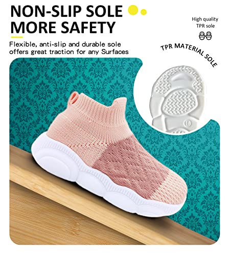 Sebellst Baby Girl Sneakers Toddler Infant First Walking Shoes Non-Skid Indoor Baby Sneakers Soft Sole Non Slip Cotton Mesh Breathable Lightweight Baby Shoes (Pink-2, 12-18 Months) #TOP2