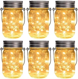 GIGALUMI Hanging Solar Mason Jar Lights , 6 Pack 30 Led Solar Lanterns Outdoor Hanging Solar Jar Lanterns, 6 Hangers and Jars Included. Great Outdoor Lawn Decorate for Patio Garden, Yard and Lawn