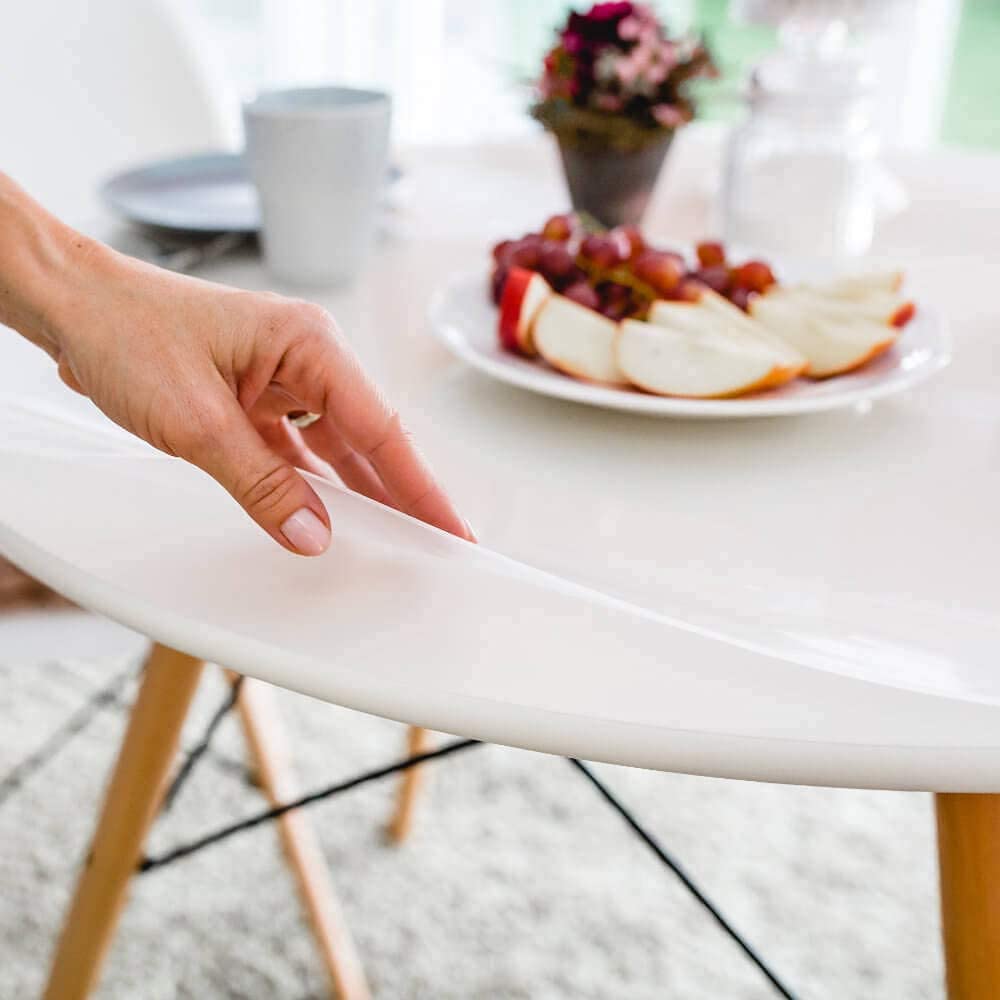 Nappe PVC napperon Tapis de Table sans Bulles Mat Simple Face Feuille d'aluminium Nappe Ronde Papier Protecteur 2mm Nappe imperméable et Durable (145cm,Transparent - Rund)
