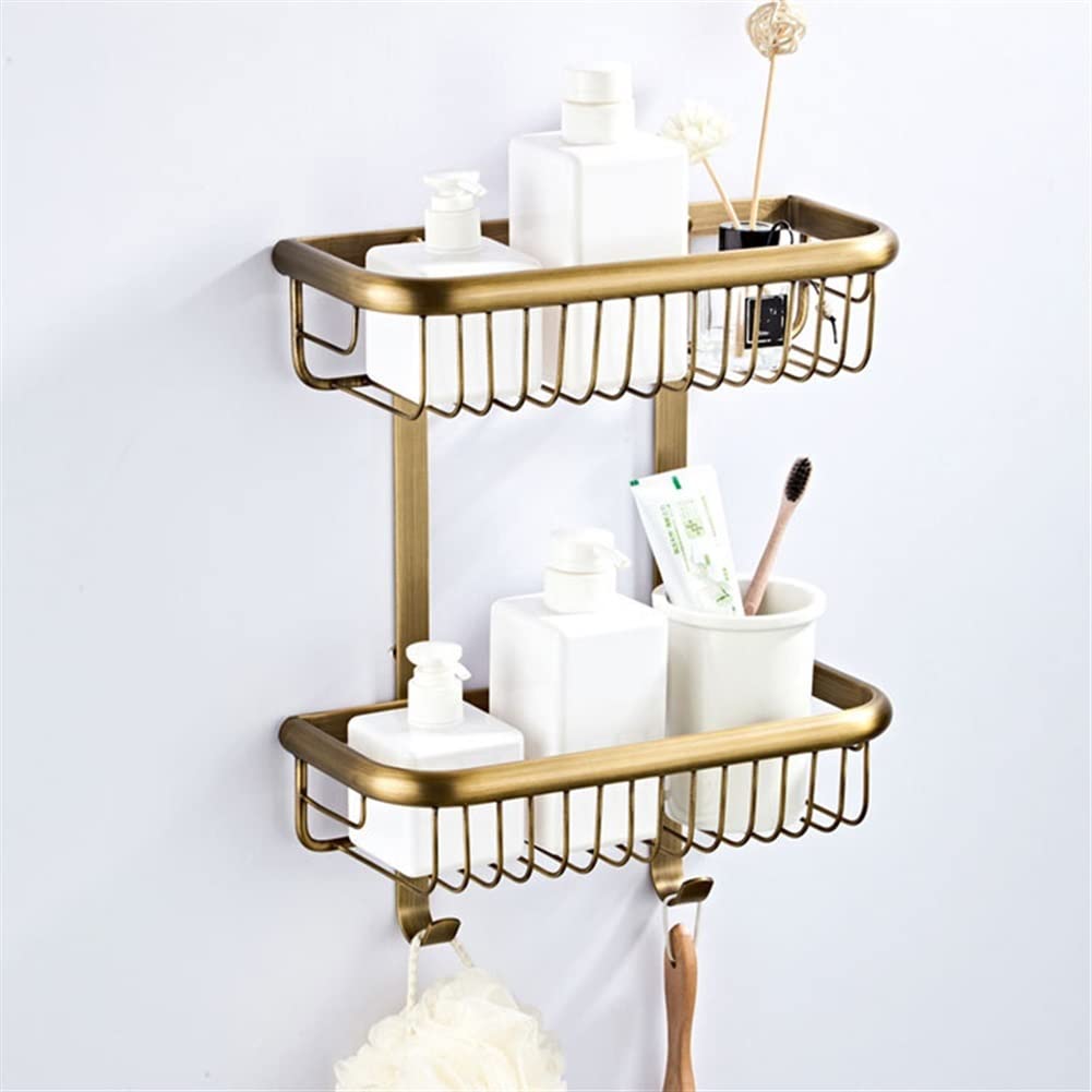 Estantes Flotantes Carrito De Ducha Estante De Baño Estante De Baño De Estilo Europeo Rectangular Estante De Gancho De Doble Capa De 30 Cm Montado En La Pared Latón Antiguo/Negro/Oro/Plata/Negro (Oro
