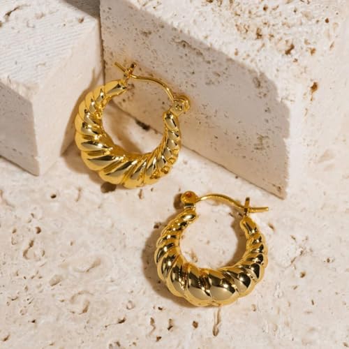 Gold Hoop Earrings for Women No Tarnish - Dainty Gold Earrings Trendy 14K Gold Plated Hypoallergenic Chunky Twisted Hoops Earring for Women Fashion Jewelry Gift