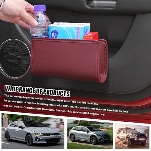 Image of Car Trash Can, Car Garbage Can, Waterproof Litter Auto Trash Can for Travelling, Auto Interior Accessories Foldable Hanging Mini Cars Storage Bag Container Universal Fit Most Cars (Wine Red)