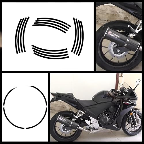 Image of Wheel Rim Fluorescent Adhesive Stickers for Bike & Car | Universal Fit | 16 pcs Strip Set | Waterproof Reflective Rim Tape for Stylish Look & Safety (Black)