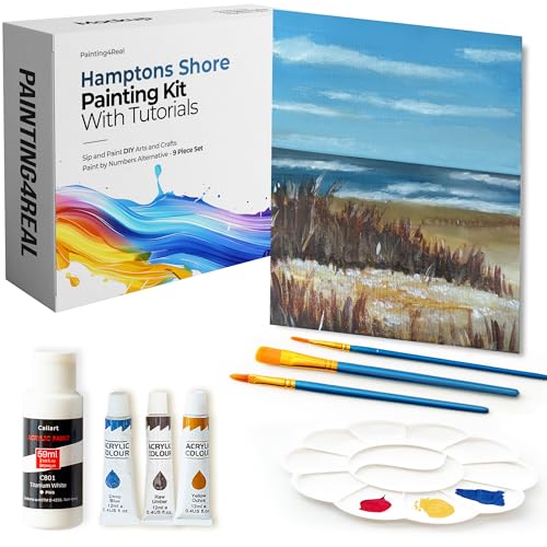 Kit de pintura para adultos de Hamptons Shore con tutoriales en video acrílico de 9 piezas