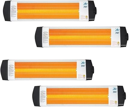 Econat C-15 Infrared Electric Heater 1500W, Wall Mounted Indoor/Outdoor Heater with Adjustable Thermostat, Energy Efficient 4 Pack