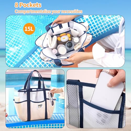 Peicees Small Mesh Beach Bag With Large Capacity Sand Resistant Lightweight Women Foldable Tote Summer Vocation Travel Pool2