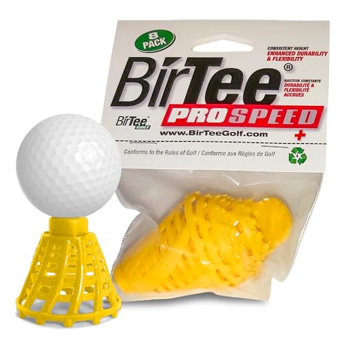BirTee Golf Tees - PRO Speed Plus with Flexibility & Durability - 8 Pack. Indoor Golf Tees/Golf Simulator Tees/Winter Plastic Golf Tees (Yellow)