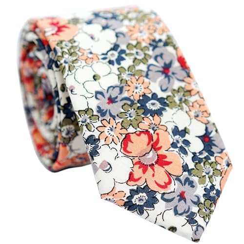 Image of BELLUNO Men's Cotton Floral Skinny Tie, 2.5 inch Width, with Gift Box