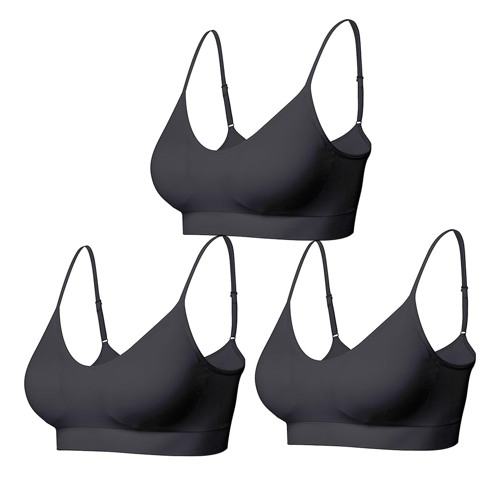 Comfyin Padded Bralette for Women Straps Sleep Bras Seamless Yoga Sport Bras 3 Pack