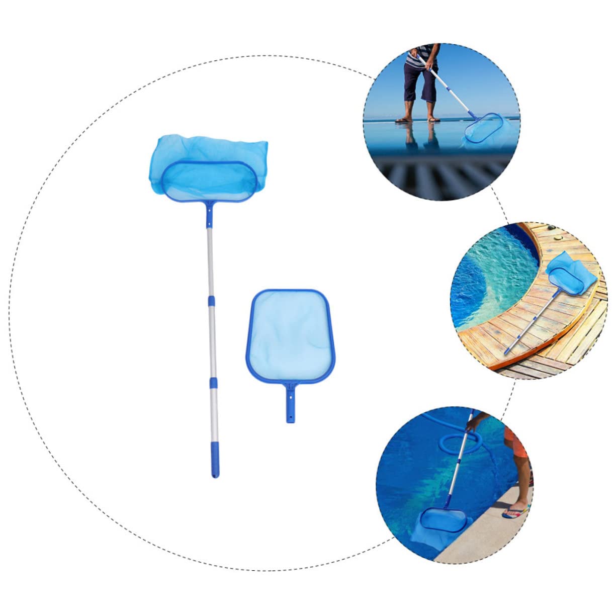 Recogedor de Hojas de Malla Delicada para Piscina, Juego Azul de Plástico
