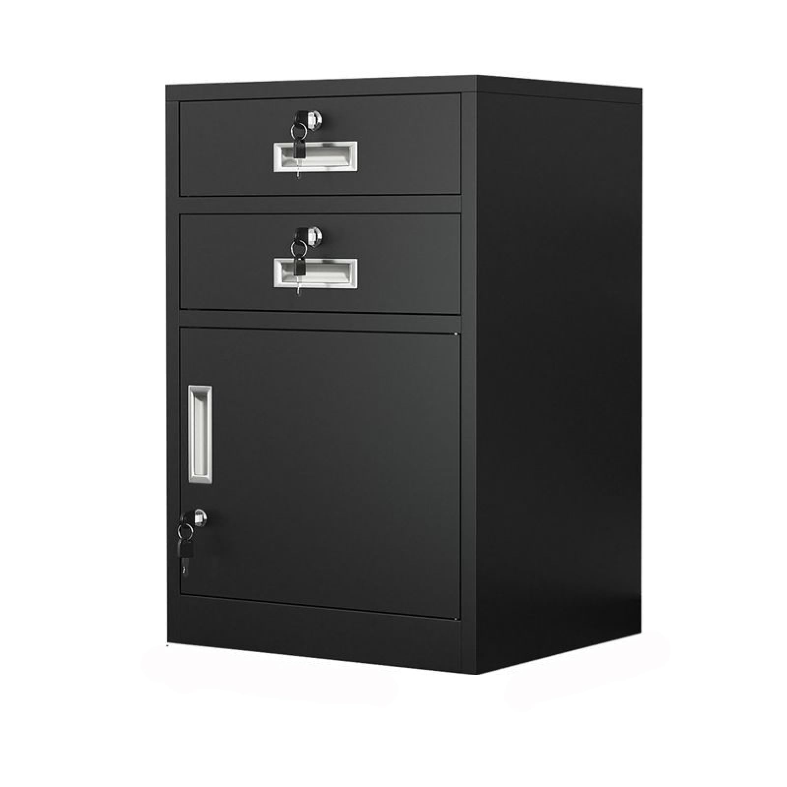 Aioneer Lockable Metal Storage Cabinet For Home & Office Mobile File Cabinet With Adjustable Shelves & 1 Drawer Blue Ideal For Office & Document Storage Solutions-Black-2 Schublade