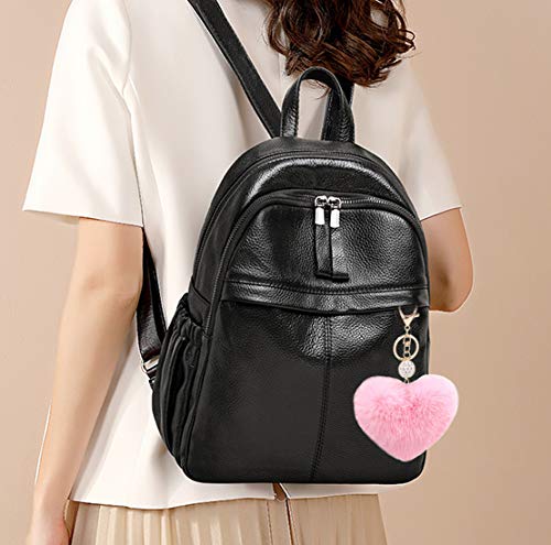 Image of Women's Heart Faux Fur Pom Pom Key Chains Bag Accessory Puffball Keyring Backpack Charms for Girls