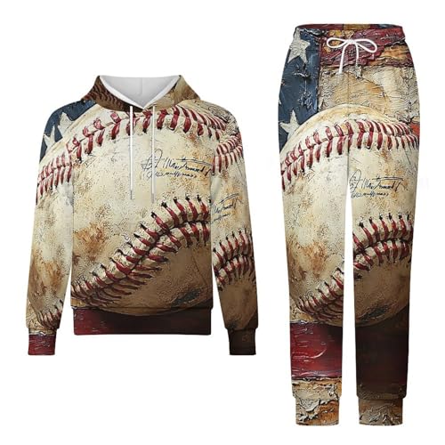 Boy's Girl's 2 Piece Outfits Graphic Sweatshirt Kid Long Sleeve Hoodie Set, Baseball American Flag Vintage4