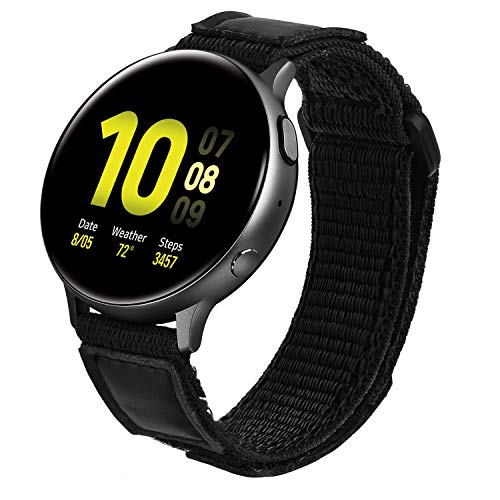 V-MORO Nylon Strap Compatible with Galaxy Watch Active2 44mm 40mm Bands/Samsung Galaxy Watch3 41mm/Galaxy Watch 42mm Band Soft Woven Loop Wristband Replacement for Samsung Galaxy Watch 42mm/Galaxy Watch Active 40mm Black