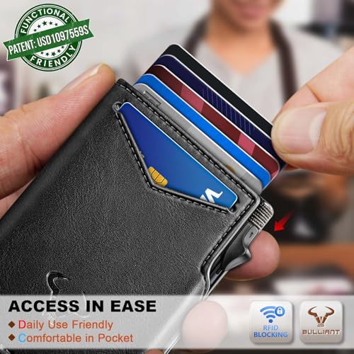 Image of BULLIANT Men Slim Leather Wallet Metal Case Money Clip-Magnetic Closure