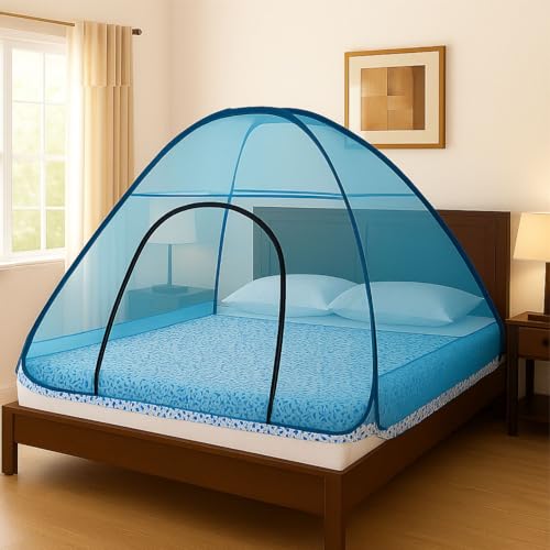 Image of Healthgenie Foldable Mosquito Net for Double Bed, Pop-Up Insect Net with Frame, Portable & Breathable Mesh Canopy for Home & Travel Use (Multicolour- Assorted)