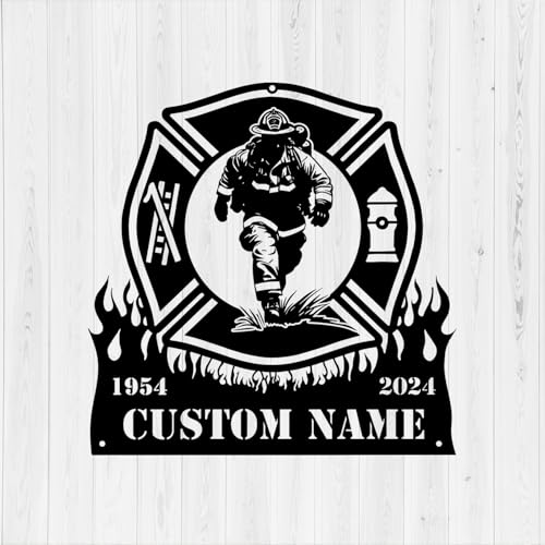 Personalized Firefighter Memorial Metal Sign, Firefighter Badge Fireman Running Through
