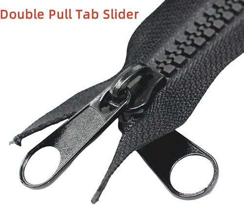 Miniatura 5 de YaHoGa #10 Cremalleras de plástico grandes de separación de 72 pulgadas, color gris con doble lengüeta deslizante, cremalleras resistentes para