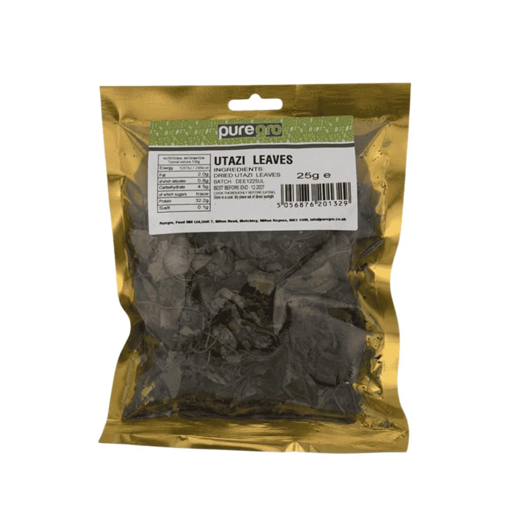Puregro Utazi Leaves 25g | Dried Utazi Leaves | Traditional West African Ingredient | Ideal for Soups, Salads and Authentic African Cooking | Pantry Staple