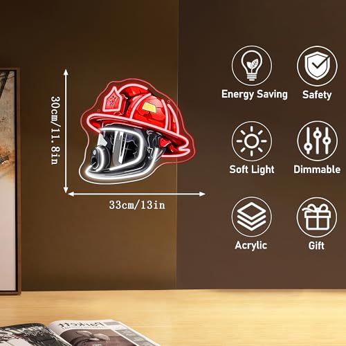 Image of Mutank Firefighting Helmet Neon Sign, Pop Art Neon Light USB Powered LED Dimmable, for Hero Wall Decor Man Cave Firefighting Sign Wall Decor art, Firefighting Gift(12.9 * 11.8 In)