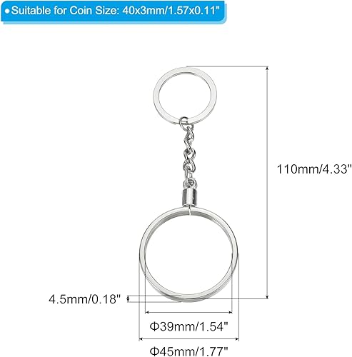 Miniatura 2 de PATIKIL Llavero con medallón redondo con llavero de metal para monedas AA Medallion, plateado