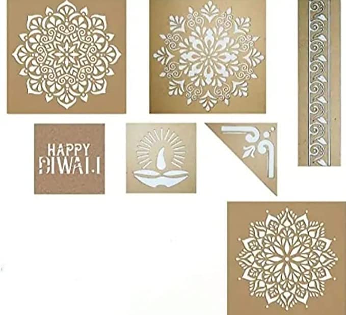 Buy Printfry Big Rangoli Laser Cut Stencils Set, Big Size for Floor 3mm ...
