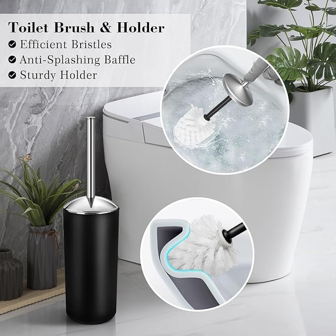 Juego de accesorios de baño negro, 23 piezas de accesorios de baño completo con alfombrilla de bañera, juego de cortina de ducha con ganchos, dispensador de jabón, soporte para cepillos de 6