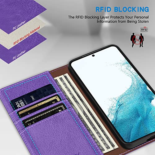 Image of ZZXX for Samsung Galaxy S22 Wallet Case with [RFID Blocking] Card Slot Stand Strong Magnetic Leather Flip Fold Protective Phone Case for Samsung Galaxy S22 Case Wallet(Purple-6.1 inch)