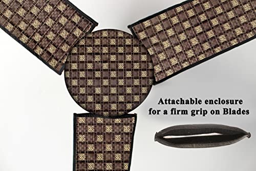 Image of Stylista Waterproof & Dustproof Three Blade Ceiling Fan Cover with attachable Enclosure Set of 1 Fan Cover Basketweave Pattern Brown