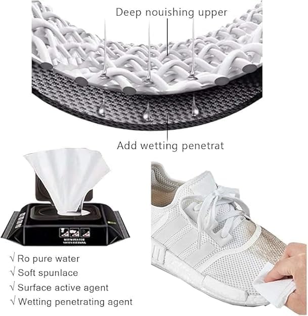 Image of Natural Sneaker & Shoe Cleaner Wipes - 1 Pack of 80 Wipes - Portable Disposable Shoe Cleaning Wipes Quickly Remove Dirt & Stains - Can Be Used on Various Materials - BZ8432