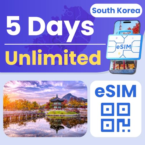 Image of eSIM Cards for International Travel Prepaid Data, Compatible with Unlocked Smartphones, 4G LTE 5G, Hotspot Supported, Instant Activation in 10 Minutes (Korea Unlimited Data - 30 Days)