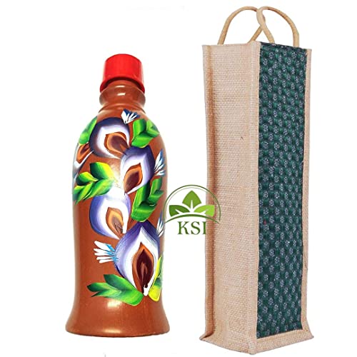 Image of KSI Handmade Clay Water Bottle 1.4L with Jute Bag | Terracotta Earthen Self Cooling Bottle | Natural Water Cooler | Eco-Friendly, BPA-Free, Chemical-Free Mitti Bottle for Drinking