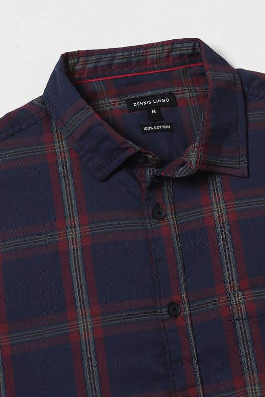 Image of Dennis Lingo Men's Cotton Casual Shirt, Long Sleeve Slim Fit Spread Collar