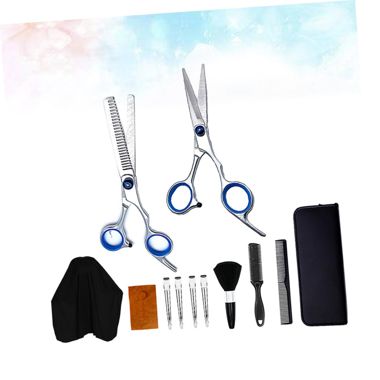 Barber Tools，12pcs Pro Tools Cape Hairdressing Shears Tools Scissors Barber Neck Brush Hair Duster Brush Hair Cutting Scissors