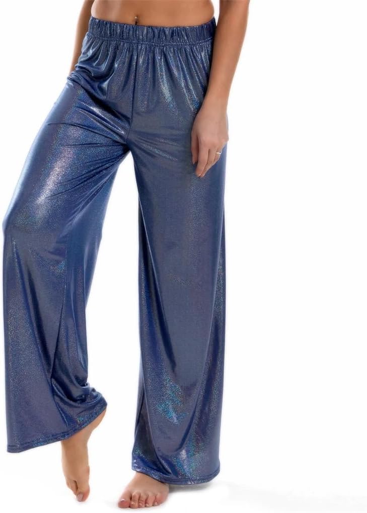 Generic Women Shiny Metallic Spandex Disco Pole Dance Wide Leg Pants Elastic Waist Hip Hop Trousers