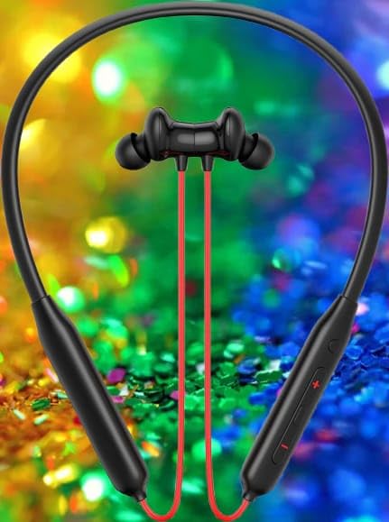 Bluetooth Neckband Earphones Low Latency 50ms ENC Calling Magnetic On Off Splashproof Sweatproof Flexible Body In Line Control Wireless Neckband Headset Stereo Sound Music Calls Black Earphones-image-23