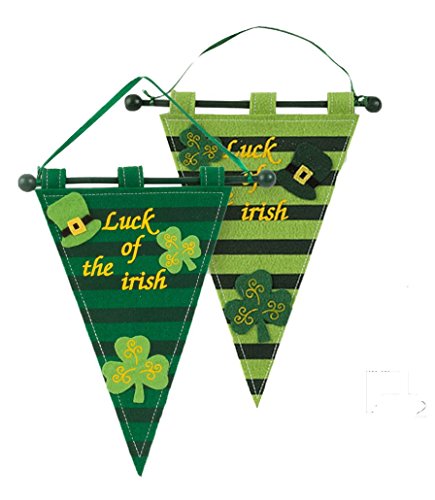 2 Pack Happy St Patrick's Day Decorations Green Irish Shamrock Hanging Wall Felt Banner Flag Home Party Accessories by Gift Boutique