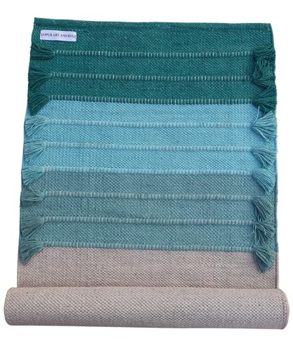 Jaipur art & Rugs Organic Cotton Yoga Mat - Eco-Friendly Hand-Woven Rug - Non Slip & Thick (24”x72”x5mm) for Everyday Fitness at Home - Comfortable Extra-Long (Green-White)