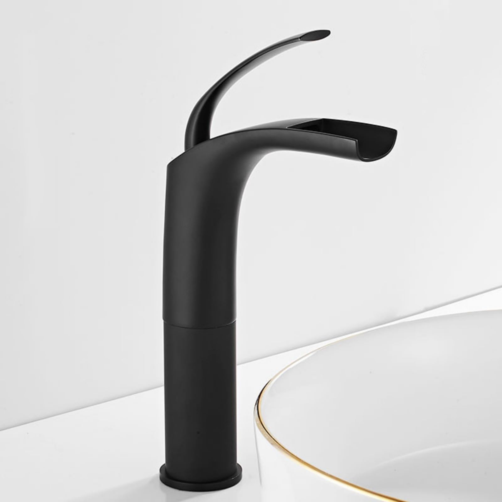 ANVLOJRIH Basin Mixer Tap Bathroom Sink Taps Tall Black Single Lever Waterfall Spout Taps for Bathroom Basin Lavatory Sink Faucet