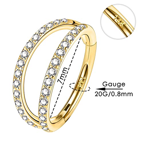 OUFER 20G Nose Rings Hoops, 14K Solid Gold Double Hoop Nose Piercing Jewelry, Hinged Segement Clicker Cartilage Helix Tragus Hoop Earring For Women And Men 6/7/8MM3