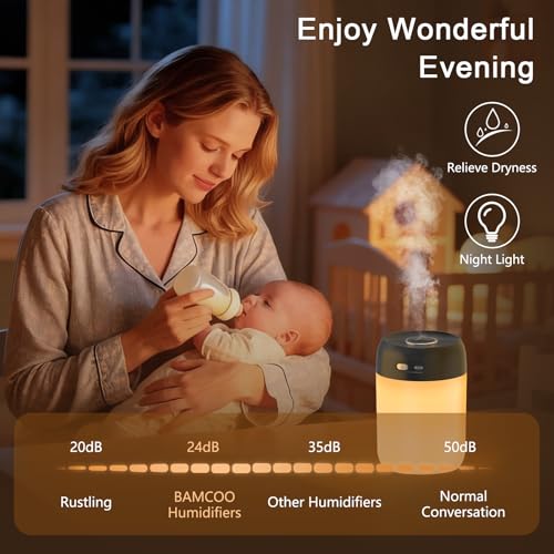 Image of Portable Small Humidifier, 650ml Colorful Mini Humidifier for Bedroom, Office Desktop, Baby Room, Plants, Cool Mist Humidifiers(Black)