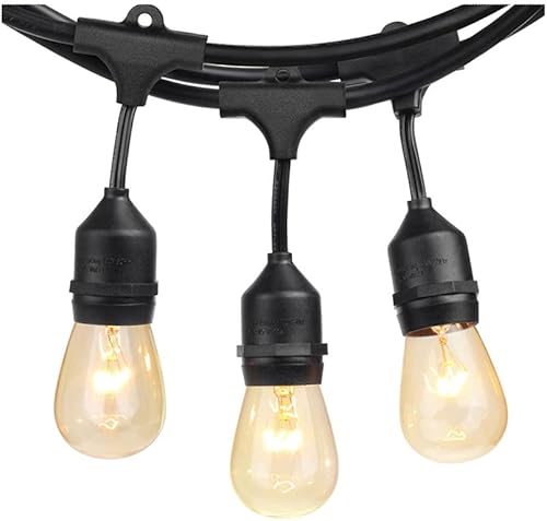 SUNTHIN Cadena de luces para exteriores, 48 pies de grado comercial con 15 bombillas Edison vintage regulables de 11 W, colgantes para exteriores,