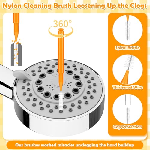 Image of 80 Pcs Shower Head Cleaner Tool, 70 Pcs Shower Head Cleaning Brush Picks for Unclogging Small Hole,10 Pcs Functional Nozzle Unclogger for Showerhead with Storage Box for Household Bathroom (Orange)