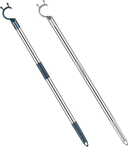 Poste de gancho para armario, 2 piezas recién mejoradas de 4.7 ft (55.9 pulgadas), gancho telescópico de ropa, poste de ropa de acero, adecuado para