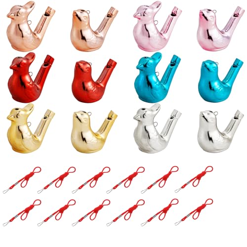 Coloch 12 Pack Bird Water Whistles, Ceramic Bird Call Whistle with Hanging Rope Loud Warblers Whistles Musical Instrument, Birthday Gift