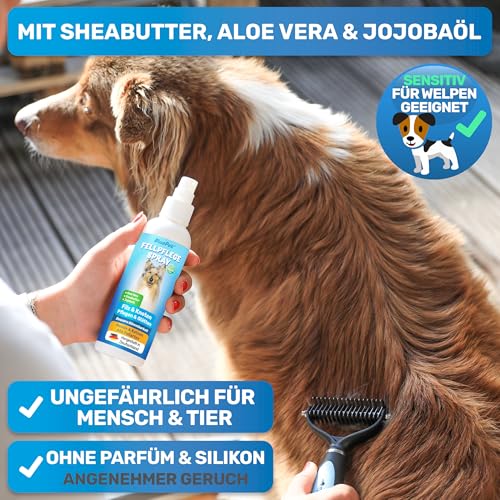 BluePet 200 ml Entfilzungsspray für Hunde & Katzen I Löst Verfilzungen & Verbessert Kämmbarkeit, Anti Filz Spray als Fellspray für Fellpflege, Glätten & Pflegen mit Aloe Vera, Shea-Butter & Jojobaöl