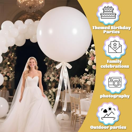 Image of White Balloons 9pcs 36 Inch Extra Large Big Jumbo Giant Matte White Latex Helium Balloons for Wedding Bridal Graduation Engagement Baby Shower Birthday Party Decorations