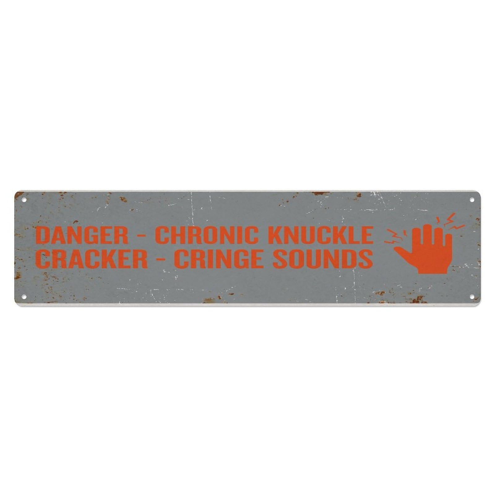 Fqcyn Style Metal Tin Sign Vintage Funny Danger Chronic Knuckle Cracker Warning