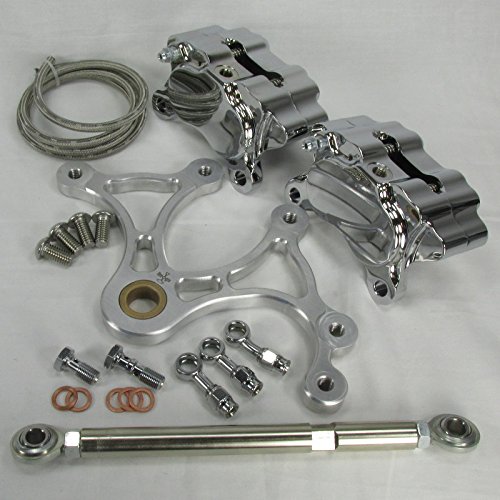 Buy Dual Rear Brake Caliper FULL KIT CHROME Billet 4Piston Calipers