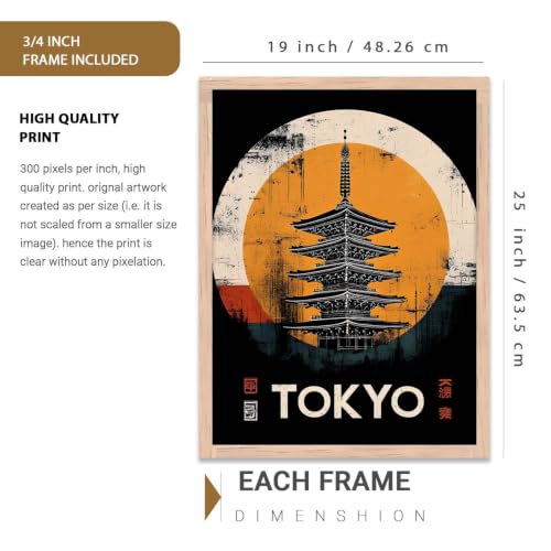 Image of kotart Japanese City View Wall Framed Posters | Aesthetic Japan Theme City View Framed Poster for Living Room Bedroom Gaming Room Studio Wall Decor Set Of 3 (19X25 inch)